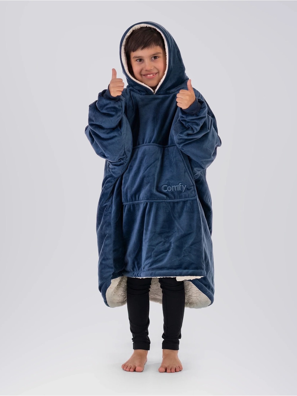 The Comfy Jr. Sherpa lined Kids Wearable Blanket One Size Blue unisex